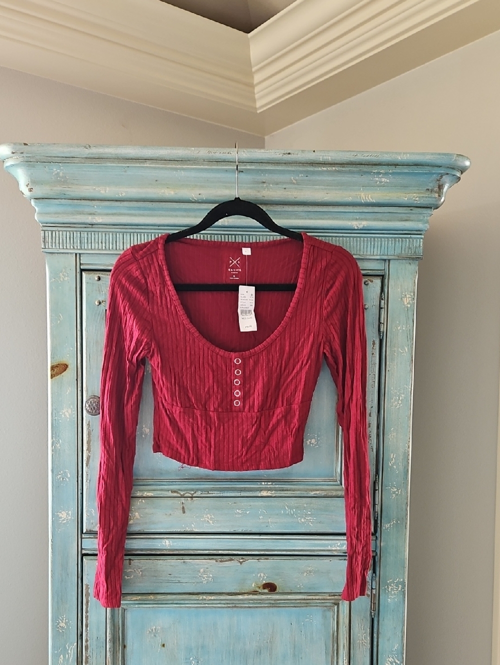NWT PAC SUN Women's Long-Sleeve Scoop Neck Ribbed Top - Raspberry